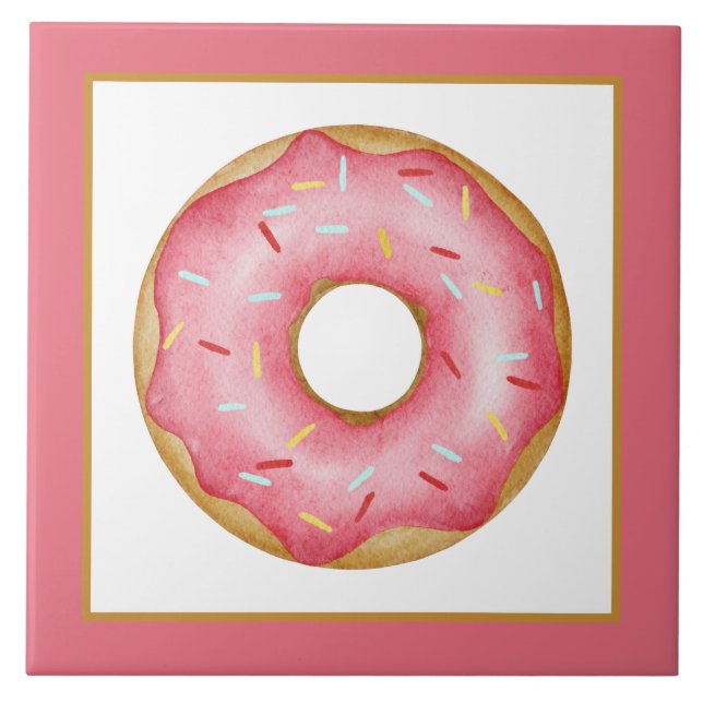 pink iced doughnut crafting bakery business  tile (Front)