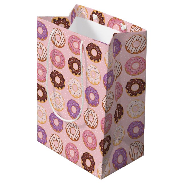 Pink Iced Doughnuts With Sprinkles Pattern Party Medium Gift Bag (Back Angled)