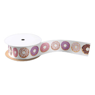 Pink Iced Doughnuts With Sprinkles Pattern Party Satin Ribbon