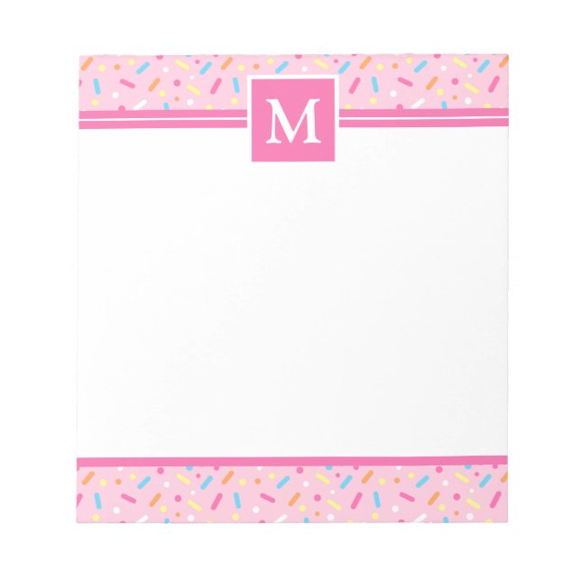 Pink Icing & Multi Colour Doughnut Sprinkles Monog Notepad (Front)