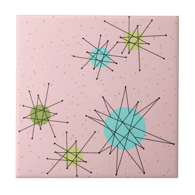 Pink Iconic Atomic Starbursts Ceramic Tile (Front)