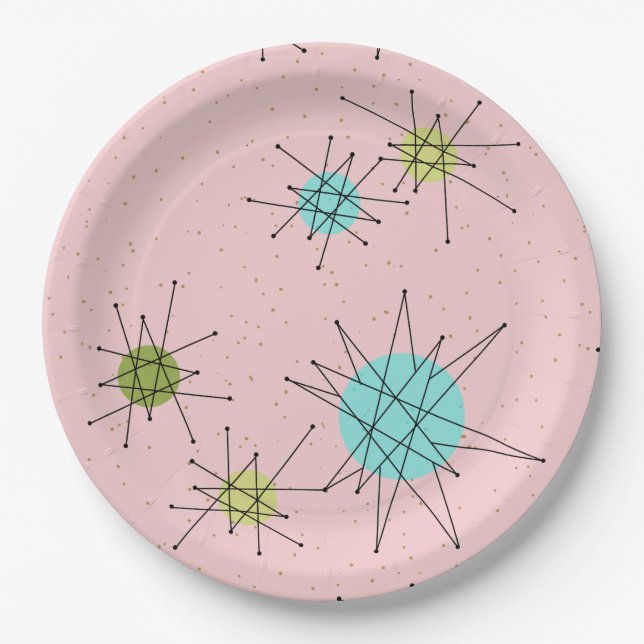 Pink Iconic Atomic Starbursts Paper Plates (Front)