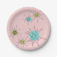 Pink Iconic Atomic Starbursts Paper Plates