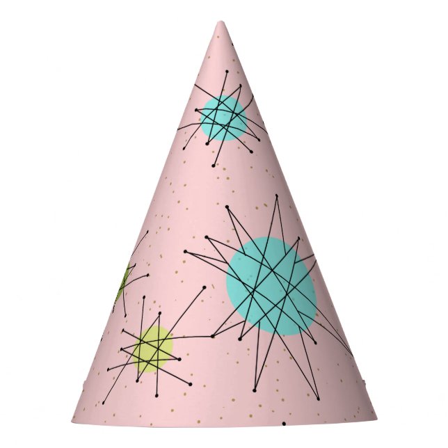 Pink Iconic Atomic Starbursts Party Hat (Front)