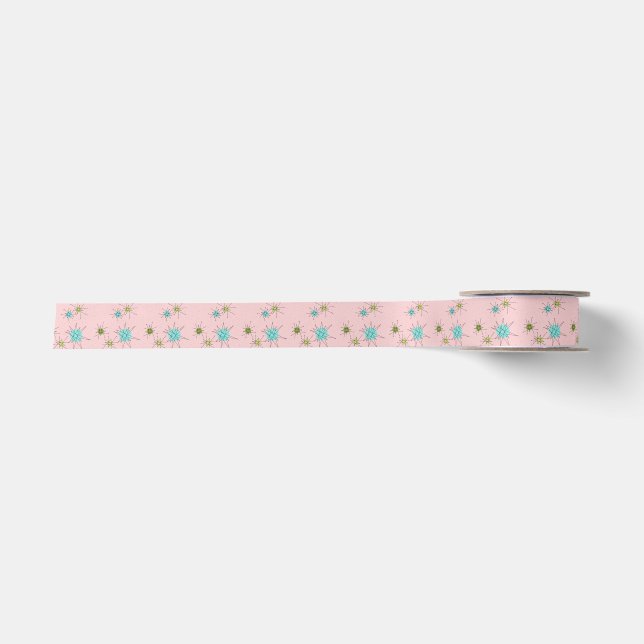 Pink Iconic Atomic Starbursts Ribbon Satin Ribbon (Front)