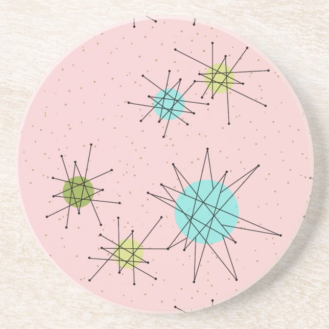 Pink Iconic Atomic Starbursts Sandstone Coaster (Front)