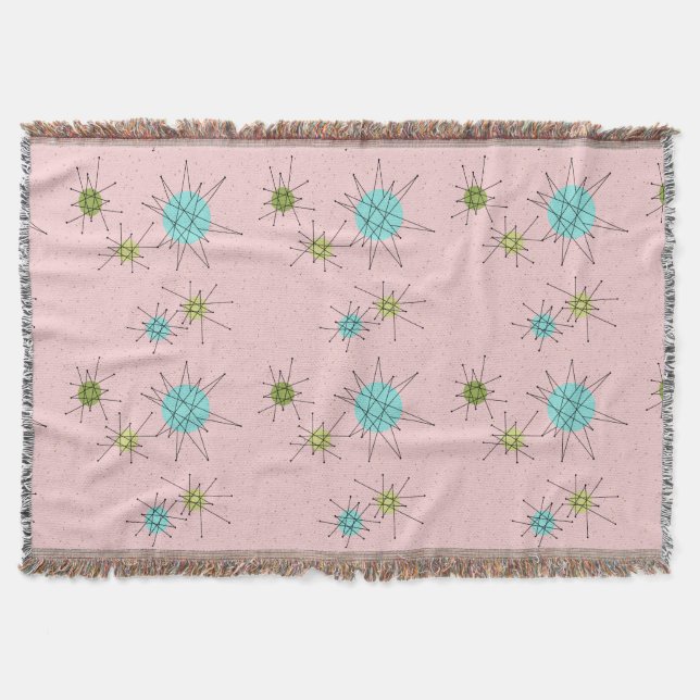Pink Iconic Atomic Starbursts Throw Blanket (Front)
