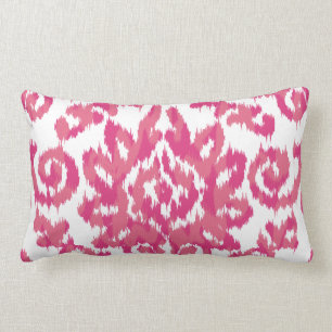 Pink Ikat Boho Whimsical Ethnic Girly White & Pink Lumbar Pillow