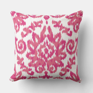 Pink Ikat Boho Whimsical Ethnic Girly White & Pink Throw Pillow