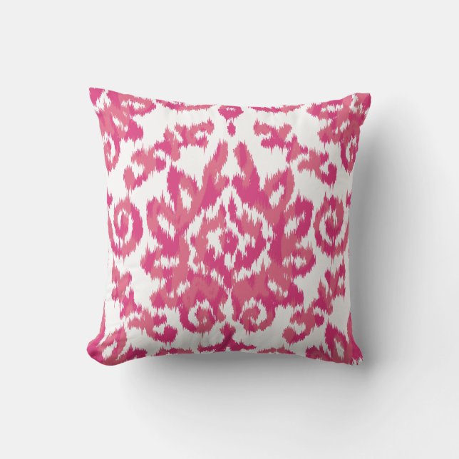 Pink Ikat Boho Whimsical Ethnic Girly White & Pink Throw Pillow (Front)