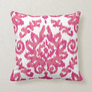Pink Ikat Boho Whimsical Ethnic Girly White & Pink Throw Pillow