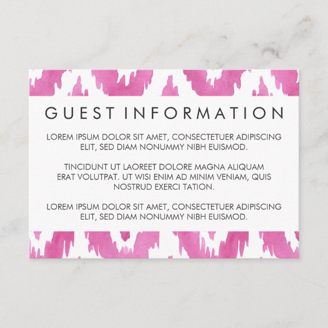 Pink Ikat Guest Information Enclosure Card (Front)