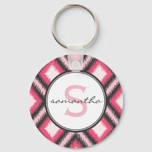 Pink Ikat Monogram Keychain