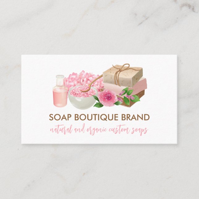 Pink Illustration Handmade Craft Soap Maker Business Card (Front)