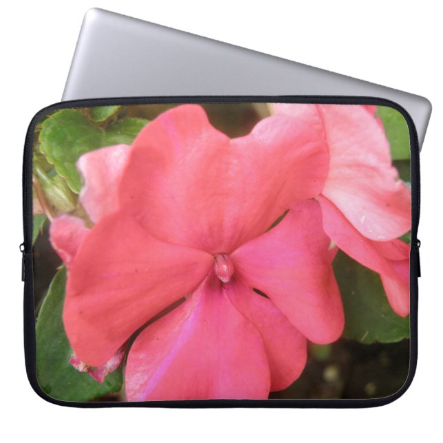 Pink Impatiens Flower Macro Laptop Bag (Front)