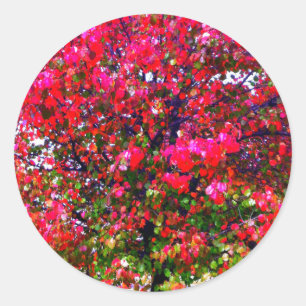 Pink impressionistic Autumn Leaves trees Classic Round Sticker