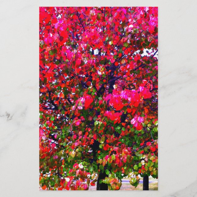 Pink impressionistic Autumn Leaves trees Stationery (Front)