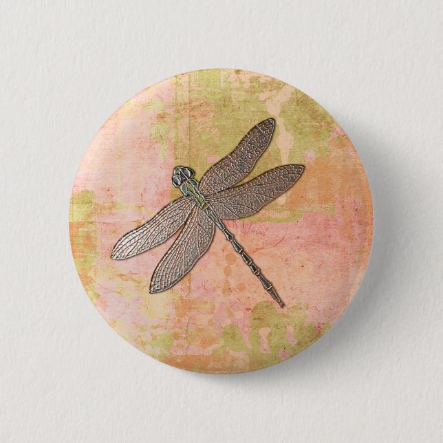 Pink Impressions Dragonfly 2 Inch Round Button (Front)