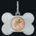 Pink Impressions Dragonfly Pet ID Tag<br><div class="desc">Pink/green distressed watercolor background with metal look dragonfly</div>
