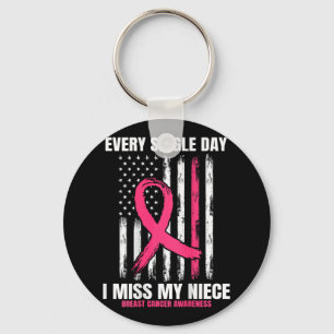 Pink In Memory Of My Niece Breast Cancer Usa Flag Keychain