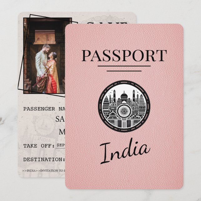 Pink India Passport Save The Date (Front/Back)