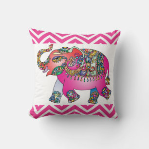 Pink Indian Elephant Pink Chevron Design Throw Pillow