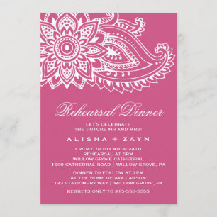Pink Indian Paisley Rehearsal Dinner Invitation