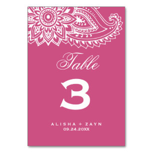 Pink Indian Paisley Table Number