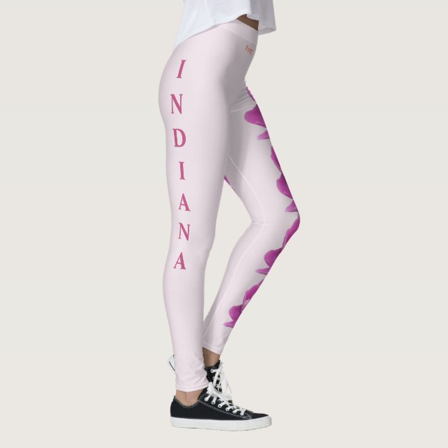 Pink Indiana State Flower Peony Leggings (Right)