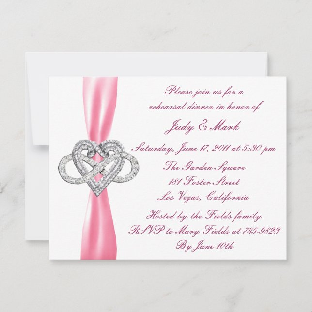 Pink Infinity Heart Rehearsal Dinner Invitation (Front)