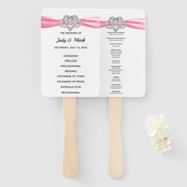 Pink Infinity Heart Wedding Program Fans (Front and Back)