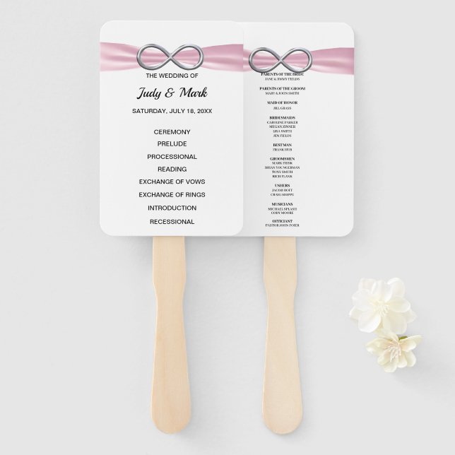 Pink Infinity Wedding Program Fans (Front and Back)