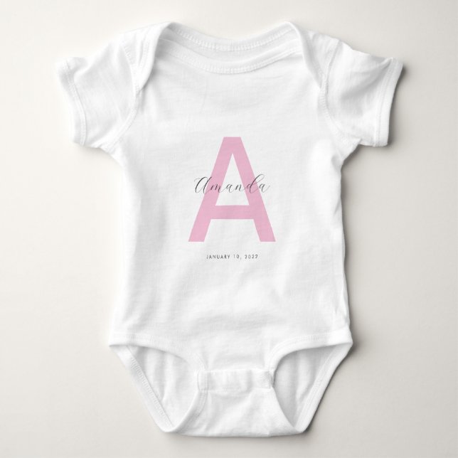 Pink Initial Name Personalized Baby Bodysuit (Front)