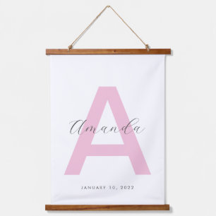 Pink Initial Name Personalized Hanging Tapestry