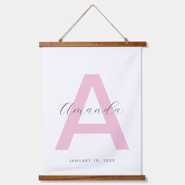 Pink Initial Name Personalized Hanging Tapestry (Front)