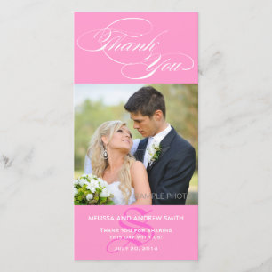 PINK INITIAL SCRIPT WEDDING THANK YOU PHOTO CARD