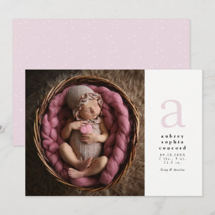 Pink initial simple classic birth announcement