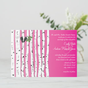 Pink Initials in Birch Tree Wedding Invitations