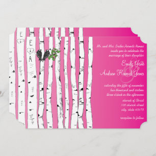 Pink Initials in Birch Tree Wedding Invitations