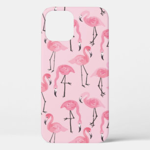 Pink ink flamingo set, tropical summer pattern vin iPhone 12 case