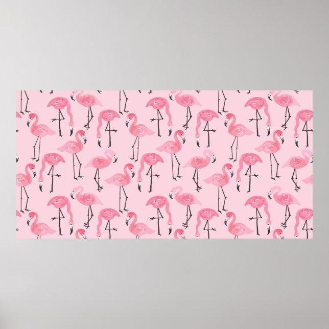 Pink ink flamingo set, tropical summer pattern vin poster (Front)
