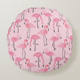 Pink ink flamingo set, tropical summer pattern vin round pillow