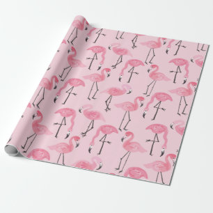 Pink ink flamingo set, tropical summer pattern vin wrapping paper