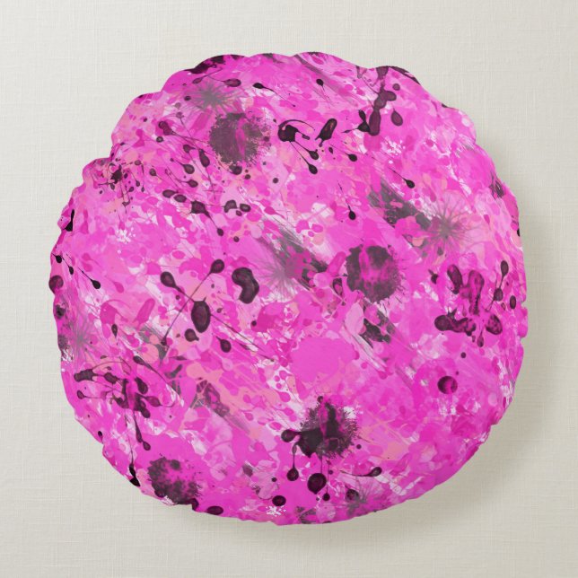 Pink Ink Round Pillow (Front)