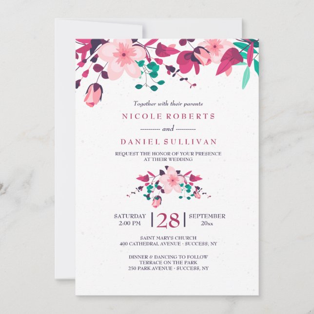 Pink Inspiration Floral Wedding Invitation (Front)