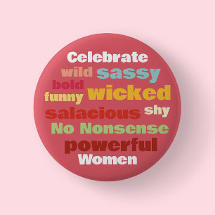 Pink International Women's Day Colourful Text Butt 2 Inch Round Button