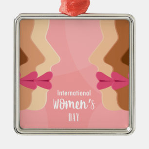 pink international womens day metal ornament