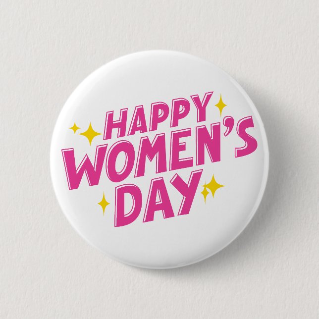 Pink International Women's Day Typography 2 Inch Round Button (Front)