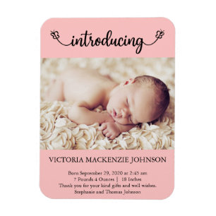 Pink Introducing Newborn Girl Birth Butterflies Magnet