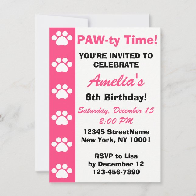 Pink - Invitation à la fête d'anniversaire pour ch (Devant)